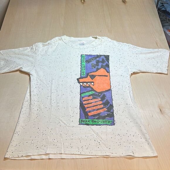 Vintage‎ Bear Brothers Grizzly Dude 90s TShirt All Over Print USA SINGLE SDI L - Picture 1 of 11
